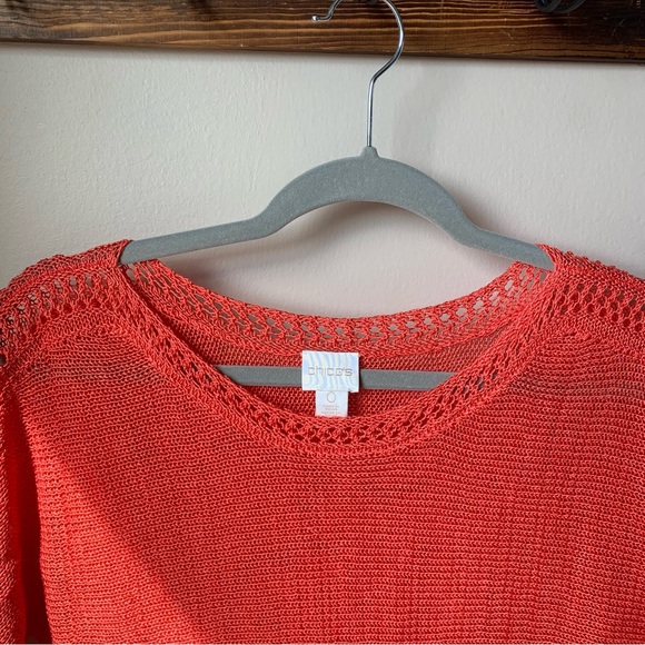 Chico’s deep orange open knit crew neck tee - Picture 4 of 6